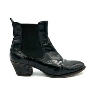 Progetto Western Chelsea Boots in Black High Shine Italian Leather EU Size 40